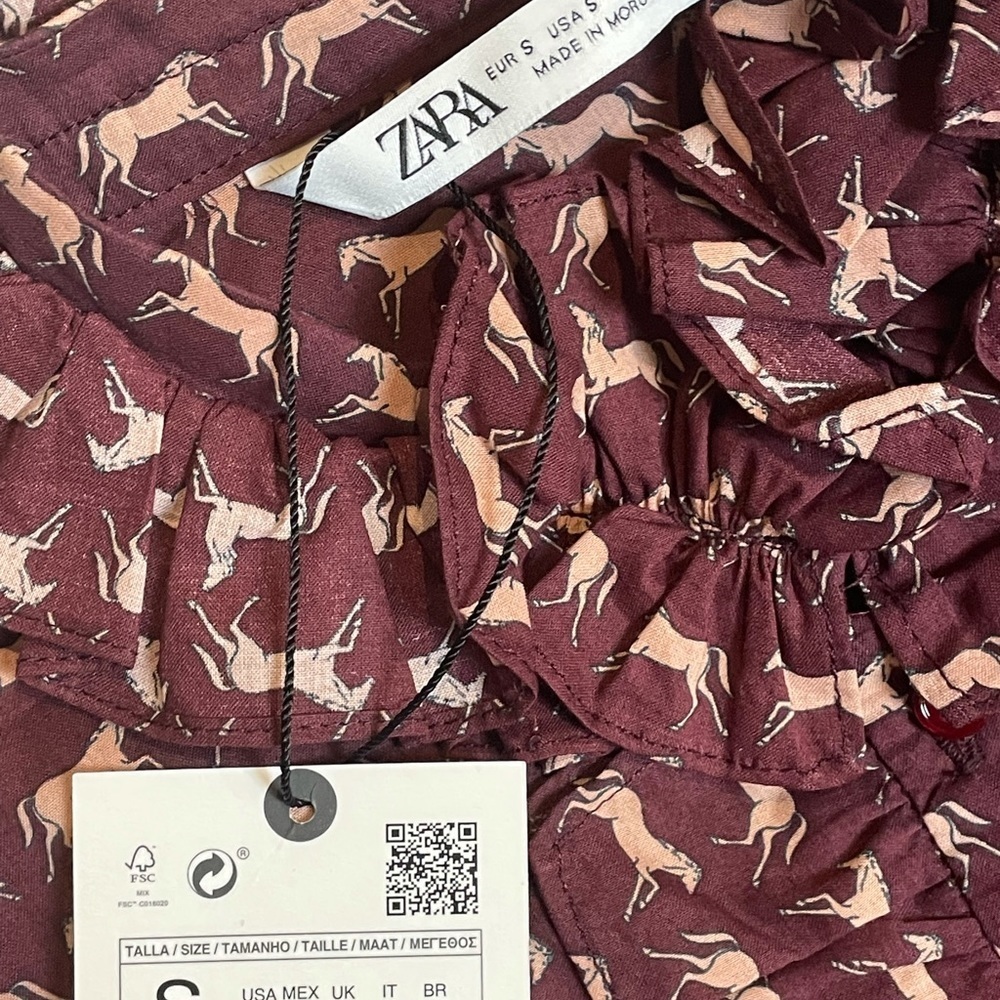 ZARA Novelty Horse Button Down Blouse